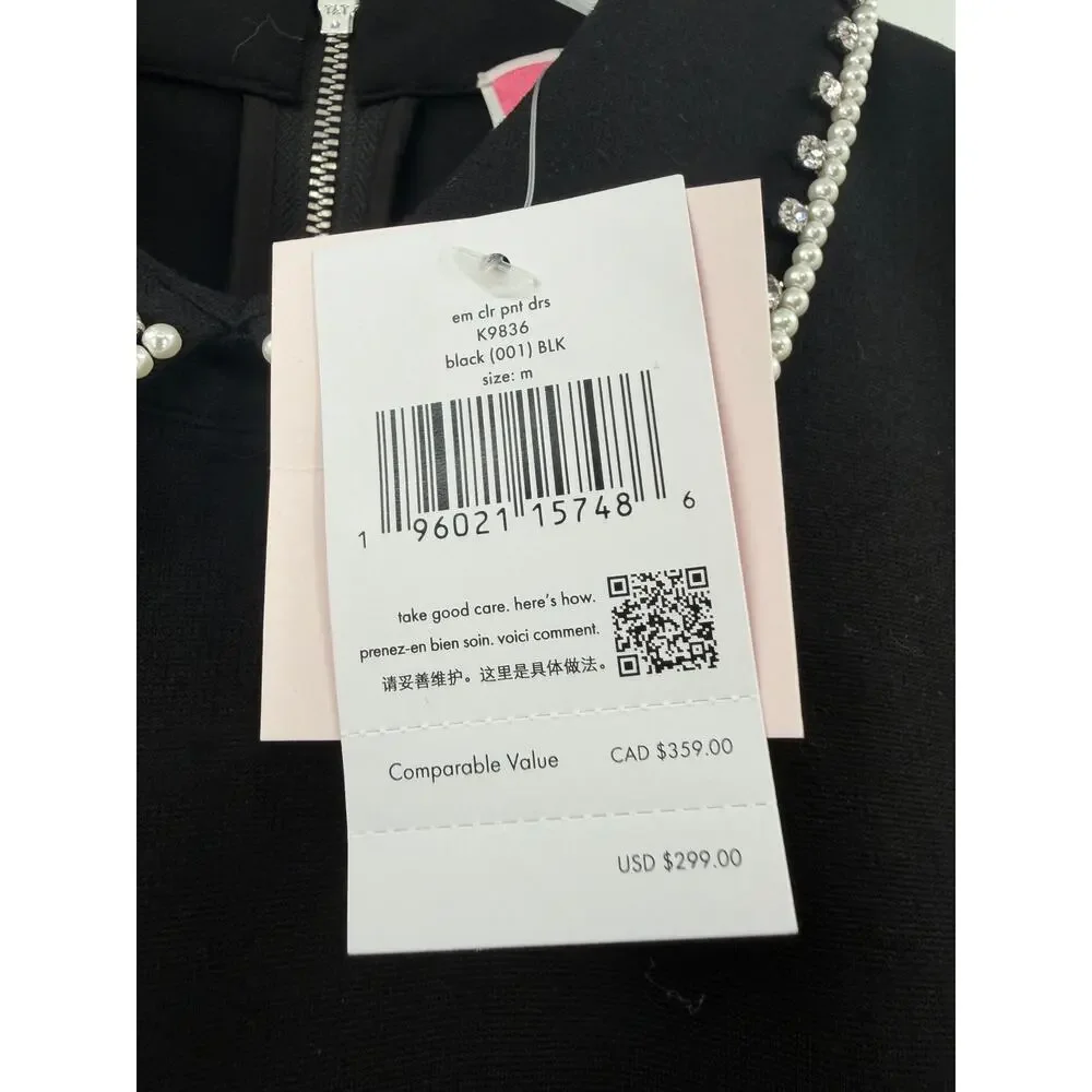 KATE SPADE Dress Size M Embellished Collar Ponte Dress NEW $299 Black Rhinestone